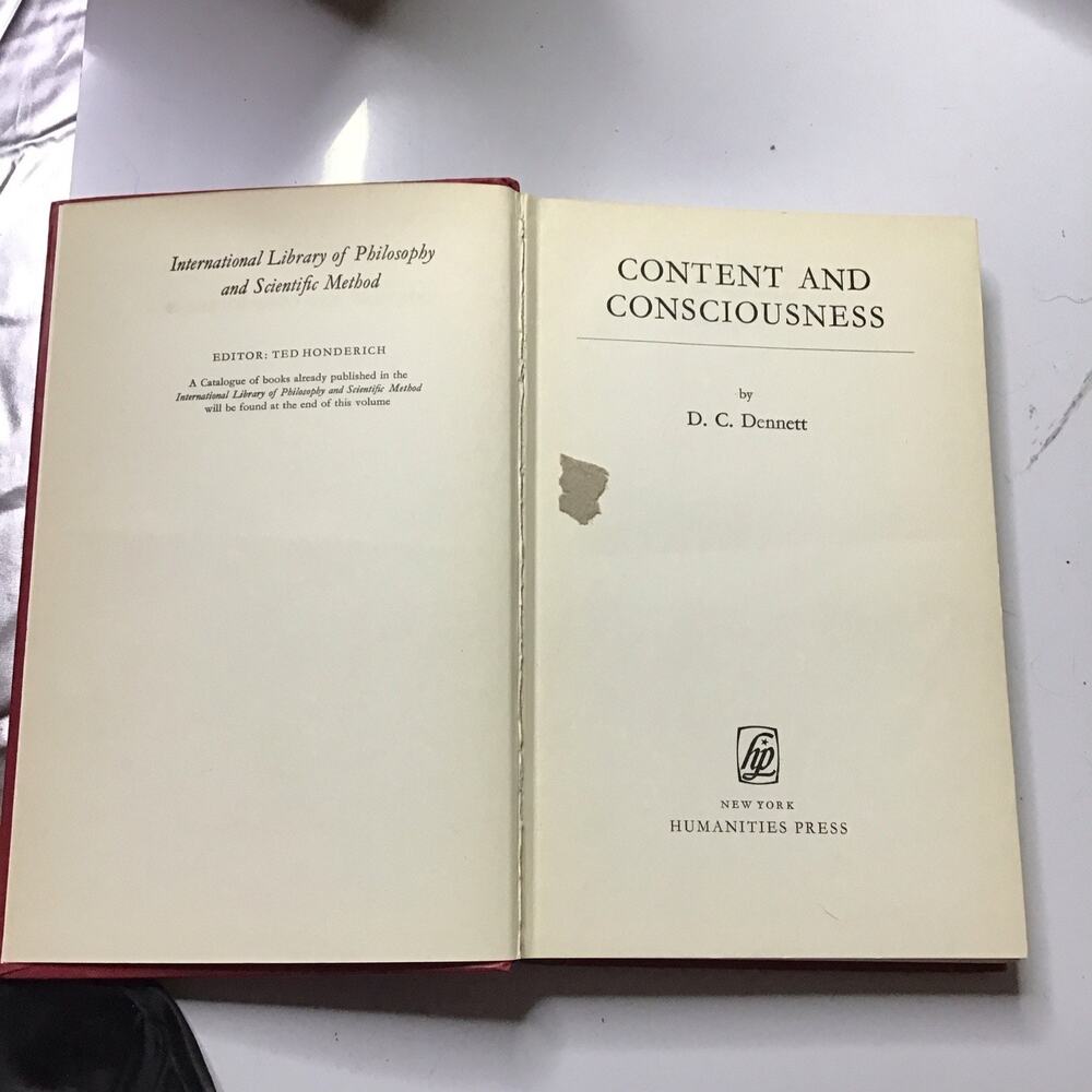 Content and Consciousness Hardcover D. C. Dennett Humanities Press Edition